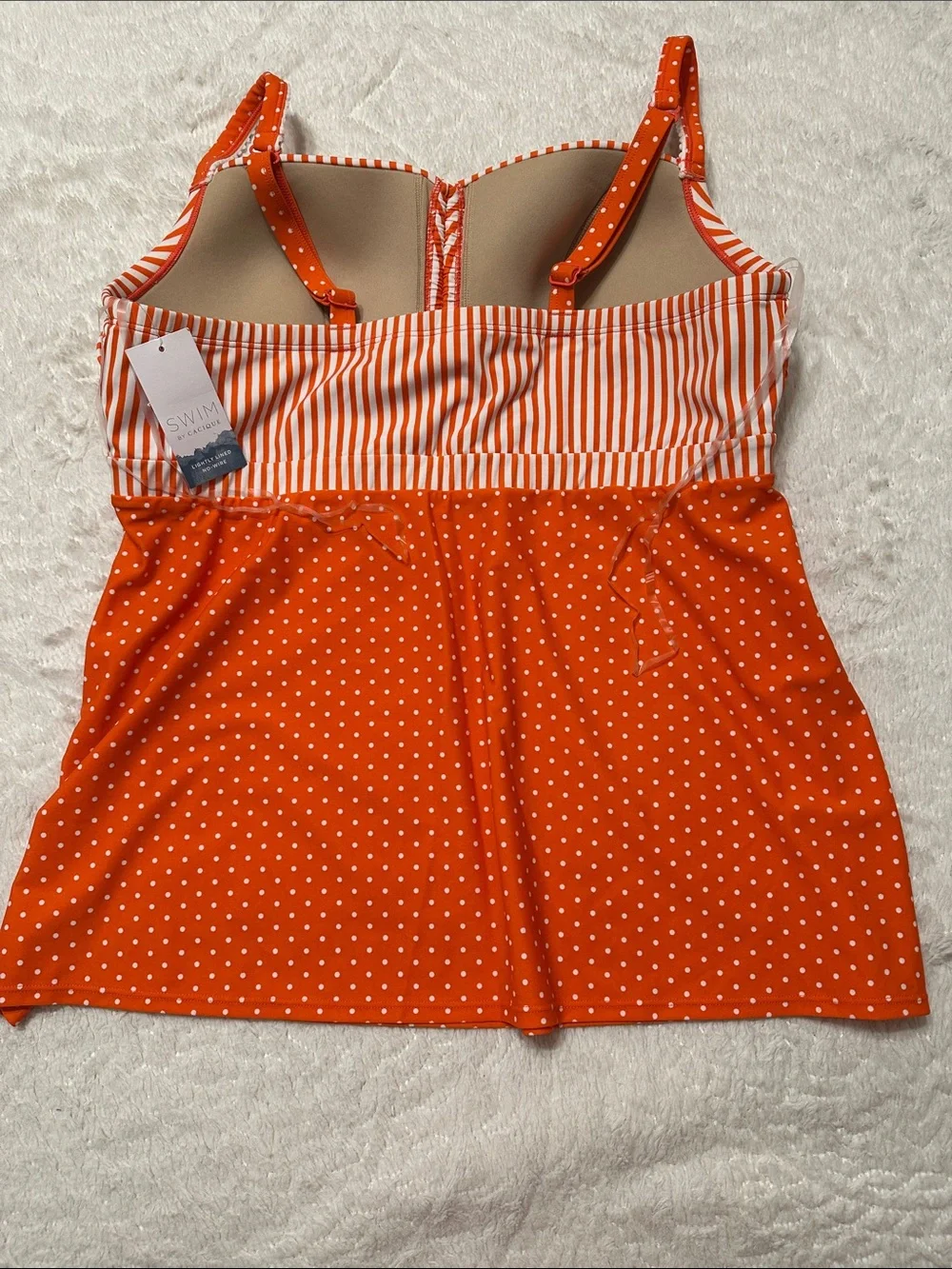 New With Tags Cacique Orange and White Polka Dot & Stripe Tankini Top Size 14